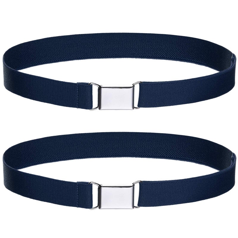 WELROG Toddler Kids Adjustable Buckle Belt - Elastic Child Silver Buckle Belts for Girls Boys Navy blue *2 - Image 1